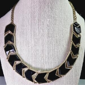 Black Faceted Chevron Single Strand Gold Tone Necklace